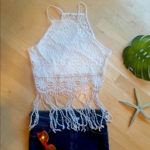 Crochet lace fringe crop top from Charlotte Russe